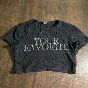 Black 'YOUR FAVORITE' Rhinestone Crop Top